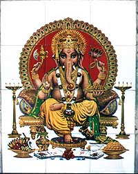 Lord Ganesha auf Badezimmerkacheln